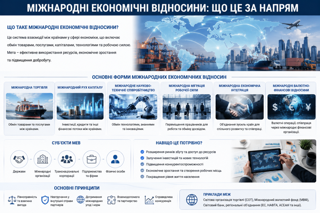 Інфографіка про міжнародні економічні відносини, торгівлю, рух капіталу, трудову міграцію, інтеграцію та фінансову співпрацю